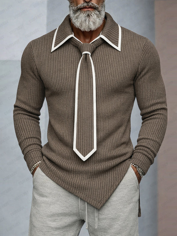 Mordern Contrast Detachable Tie Design Knit Top