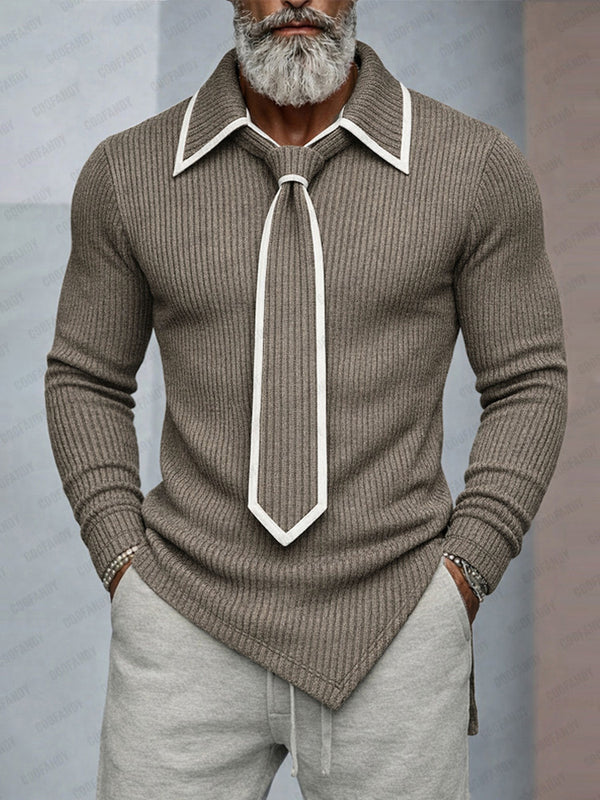 Mordern Contrast Detachable Tie Design Knit Top