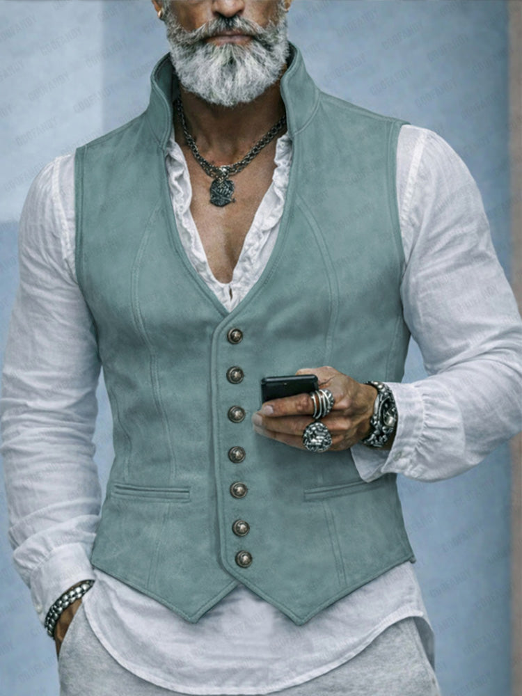 Vintage Suede Stand Collar Suit Vest – COOFANDY