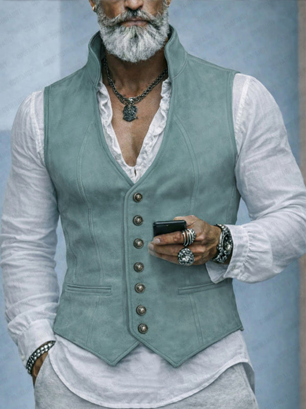 Vintage Suede Stand Collar Suit Vest