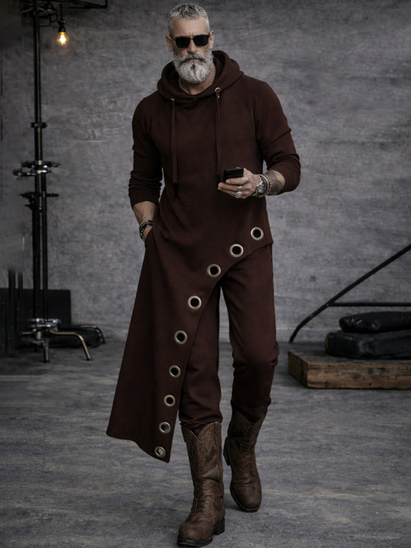 Gothic Style Irregular Hem Hoodie Pants Set