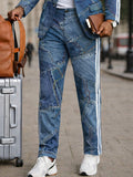Stylish Denim Patchwork Print Jacket and Pants Set