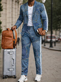 Stylish Denim Patchwork Print Jacket and Pants Set