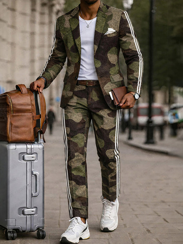 Modern Side Stripe Camo Blazer Pants Set