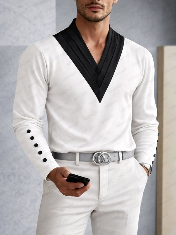 Fashion Designer Two-Tone V-Neck Top