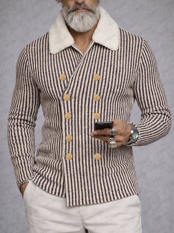 Casual Double Breasted Stripe Knit Cardigan