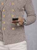 Casual Double Breasted Stripe Knit Cardigan