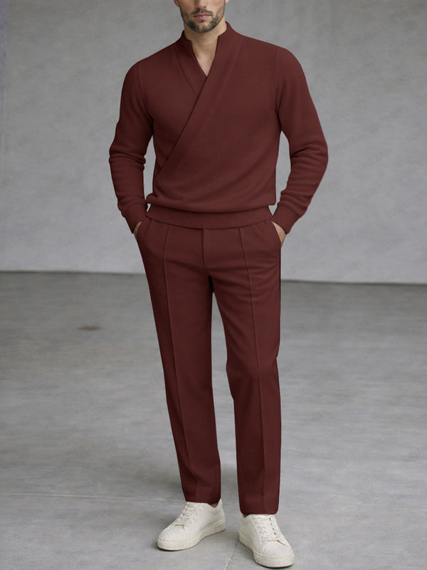 Minimalism Cross Placket Top and Pants Set