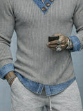 Stylish Denim Patchwork Fake Two-Piece Knit Shirt