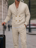 Casual Ribbed Double Breasted Jacket Pants Set