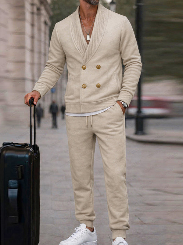 Casual Ribbed Double Breasted Jacket Pants Set