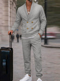 Casual Ribbed Double Breasted Jacket Pants Set