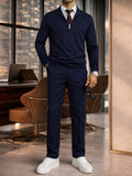 Urban Casual Stripe Polo Shirt and Pants Set