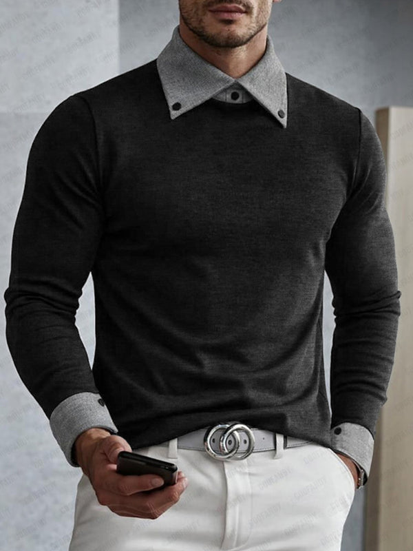 Stylish Fake Two-Piece Contrast Color Top