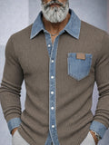 Casual Comfort Contrast Denim Panel Knit Shirt