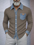 Casual Comfort Contrast Denim Panel Knit Shirt