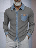 Casual Comfort Contrast Denim Panel Knit Shirt