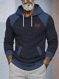 Casual Denim Patchwork Knit Hoodie