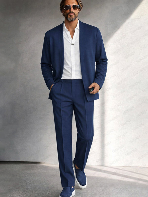 Mordern Contrast Fake 2-Piece Blazer and Pants Set