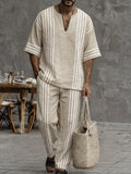 Casual Summer 100% Cotton Striped Matching Set