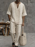 Casual Summer 100% Cotton Striped Matching Set