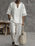Casual Summer 100% Cotton Striped Matching Set