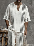 Casual Summer 100% Cotton Striped Matching Set
