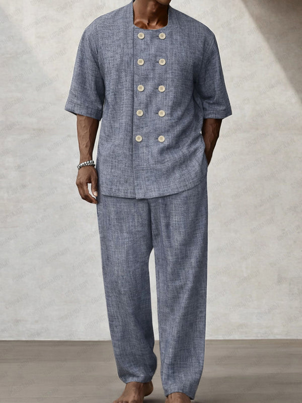 Casual Breathable Double Breasted Shirt Pants Set
