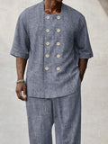 Casual Breathable Double Breasted Shirt Pants Set