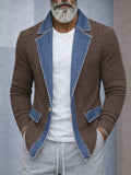 Stylish Contrast Denim Panel Knit Blazer