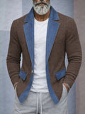Stylish Contrast Denim Panel Knit Blazer