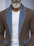 Stylish Contrast Denim Panel Knit Blazer