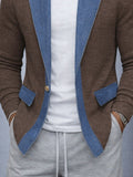 Stylish Contrast Denim Panel Knit Blazer