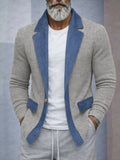Stylish Contrast Denim Panel Knit Blazer