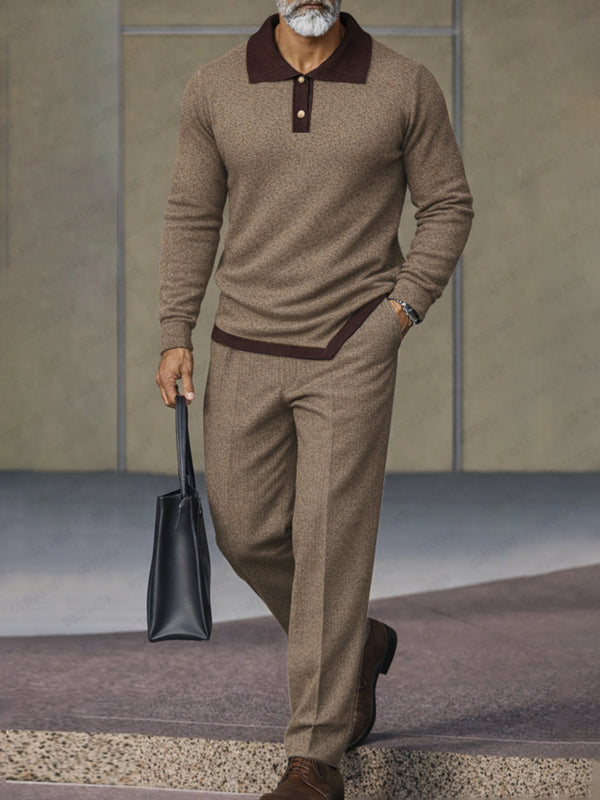 Versatile Asymmetric Hem Polo Shirt Pants Set