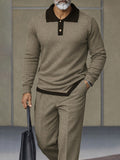 Versatile Asymmetric Hem Polo Shirt Pants Set