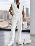 Trendy Lapel Vest and Wide-Leg Pants Set