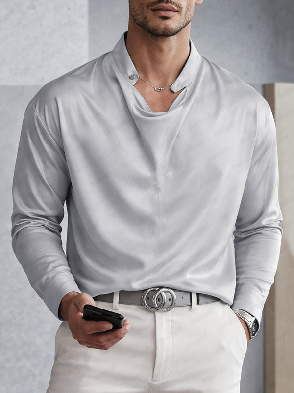 Casual Satin Cowl Neck Dress Shirt