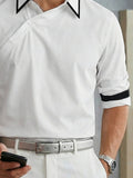 Casual Slant Placket Long Sleeve Cotton Shirt