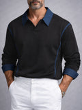 Versatile Contrast Denim Patchwork Polo Shirt