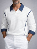 Versatile Contrast Denim Patchwork Polo Shirt
