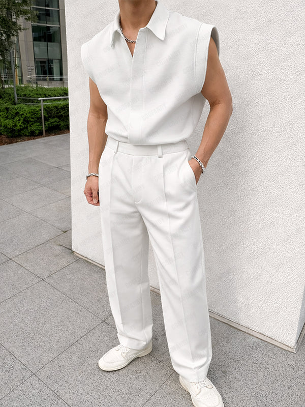 Minimalist Sleeveless Shirt Vest Pants Set