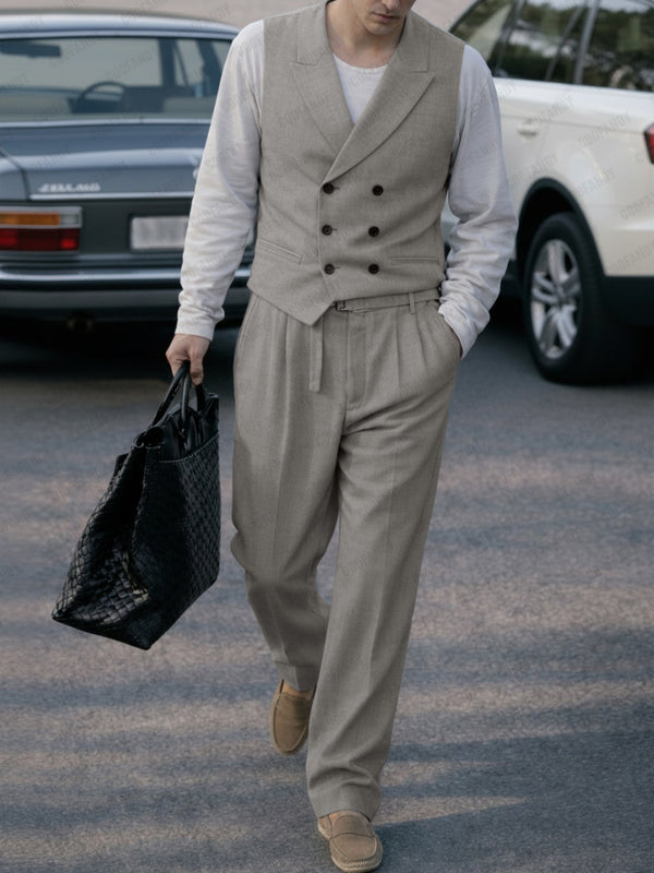 Smart Casual Double-Breasted Vest Pants Set