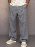 Casual Pleated Straight Leg Drawstring Pants