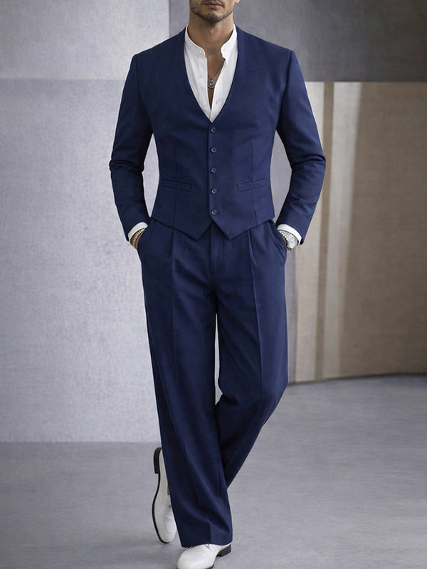 Smart Casual Collarless Blazer and Pants Set