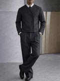 Trendy Pinstripe Cross Placket Jacket Pants Set