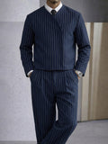 Trendy Pinstripe Cross Placket Jacket Pants Set
