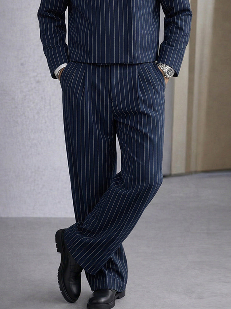 Trendy Pinstripe Cross Placket Jacket Pants Set – COOFANDY