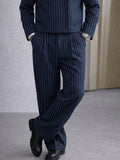 Trendy Pinstripe Cross Placket Jacket Pants Set