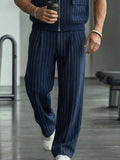 Urban Casual Pinstripe Zip Up Vest Pants Set